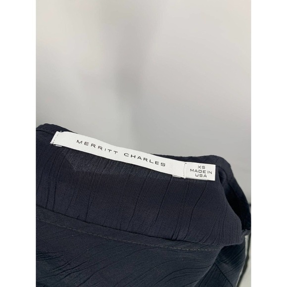 Merritt Charles XS Colt Blouse Black Boxy Silk Faux Pocket Front Off-Duty Style - Picture 8 of 9